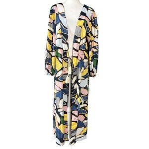True Destinations Kimono Swim Cover Up Womens L Boho Tassel Shell Beach